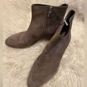 Clark's genuine suede booties. Wooden heel.